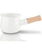 Liseng Enamel Milk Pan Butter Warmer 10cm Enamelware Saucepan Pan Cookware with Wooden Handle Perfect Size for Heating Smaller Liquid Portions. White - B08XQSF3NQQ