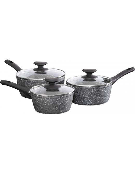 Prochef CKW1850GE 3PC Forged Aluminium Sauce Lid | Non-Stick | Soft Grip Long Handle | Marble Coating | Pressed Induction Base | 16cm | 18cm | 20cm-Black and White 3 Piece Pan Set - B07RVYRQ9ZP