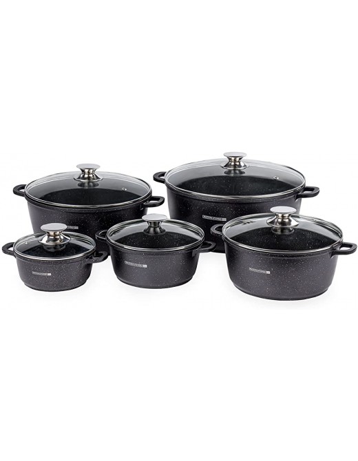 Royalford 5Pcs Die-Cast Aluminium Stockpot Set with Glass Lids Induction Safe Non-Stick Casserole Set Granite Coating Cookware Pots Large Cooking Stockpot Suitable for Most Types of Hobs - B083RMY6KMG