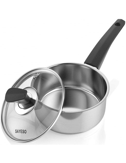 Stainless Steel Saucepan SAYESO 16cm 1.5L Classic Milk Pan Cookware with Lid High-Temperature High-Pressure Stamping Gas Electric and Induction Suitable Fast and Safe Silver - B08C9HSLBME