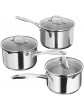 Stellar 7000 S7A1D Set of 3 Stainless Steel Draining Pans 16cm 18cm x 20cm Saucepans with Large Lip and Strainer Lids Induction Ready Guaranteed - B00D45PS14V