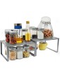 Cupboard Shelf Organiser Stackable Set of 2 Metal Kitchen Counter Spice Rack Expandable Storage Rack-Grey - B09CN728X5B