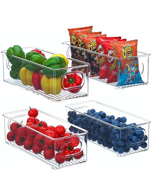 FINEW Fridge Organiser Set of 4 Stackable Storage Box Small Refrigerator Organizer Bins with Handles for Kitchen Freezer Pantry Cupboards Clear BPA-Free Storage Container - B09G2FJ5GPQ