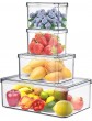 Fridge Food Storage Containers Set of 4 Pcs Plastic Food containers with Transparent Lids Stackable Refrigerator Cupboard Organiser Keeper Tray to Keep Fruits Eggs Vegetables - B095GTHTG8A