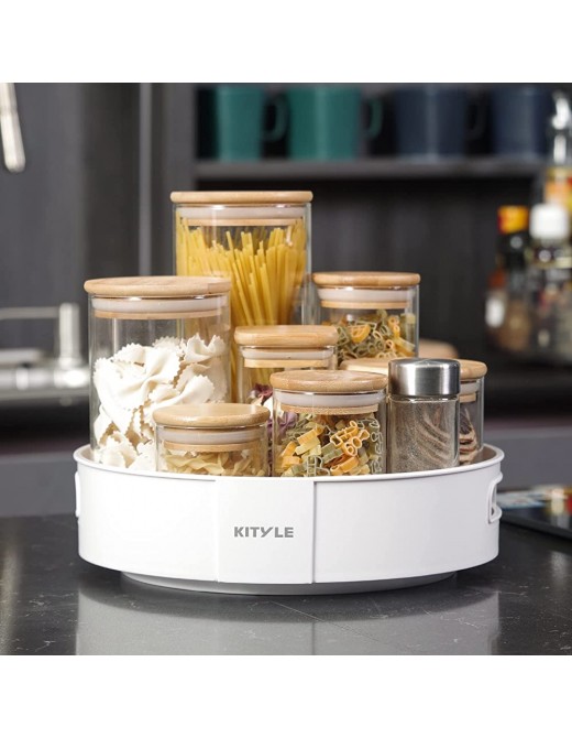 Kityle Lazy Susan Turntable Cupboard Organiser Multifunctional Non-Slip Spice Rack for Kitchen Storage and Organisation Fridge Bathroom and Makeup Organiser with 10 Diameter White - B09B9ZFC73Y
