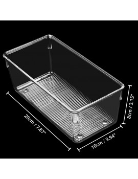 Kurtzy Kitchen Fridge & Cupboard Storage Trays 8 Pack 20cm 7.87 Inches Overall Length Clear Plastic Refrigerator Bins Bathroom Pantry Drawer Freezer and Home Storage Organiser Containers - B07PQQPC7PS