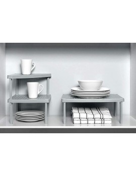 "Level Collection" Stackable Kitchen Cabinet and Pantry Organizer Modular Shelves- Set of 4 Shapes Natural - B08DDJ9LRCB
