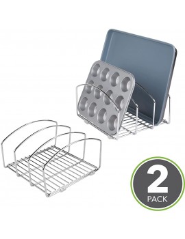 mDesign Set of 2 Kitchen Bakeware Organiser Chrome Plated Metal Baking Tray Rack and Cutting Board Holder Ideal Kitchen Storage Solution Silver - B071Y7FH6FE