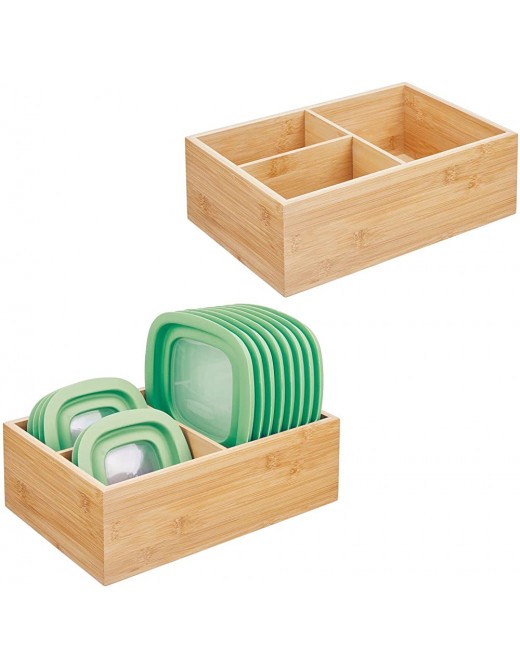 mDesign Set of 2 Kitchen Storage Box – Storage Container Made of Wood for Food Containers Lids and Accessories – Kitchen Organiser Unit for Cupboards and Worktops – Natural - B082XHGMG3E