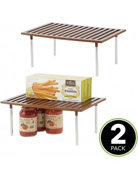 mDesign Set of 2 Kitchen Storage Units – Practical Storage Shelves Made of Bamboo and Stainless Steel – Stylish Kitchen Organiser for Kitchen Cupboards and Work Surfaces – Brown - B07XC7JND2X