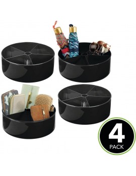 mDesign Set of 4 Lazy Susan Storage Tray – Round Rotating Cupboard Organiser with 5 Compartments – Ideal Cosmetic and Makeup Storage Container – Black - B08158GLSZV