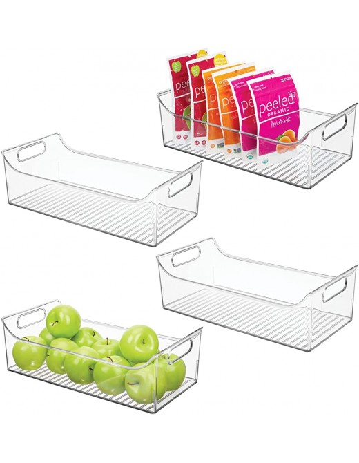 mDesign Set of 4 Plastic Storage Box – Long Open-Top Refrigerator Storage Tray with Handle – Can Be Used as Fridge Tray Shelf Box or for Cupboard Storage – Clear - B07KPKJW6ZL