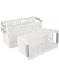 MUKLEI 6 Pack 11.5x5.3x5 Inch White Plastic Storage Baskets with Handles Stackable Kitchen Cupboard Organiser Basket Small Rectangular Shelf Baskets for Desktop Cupboard Pantry - B09PRNFDF2R