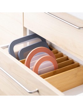 Navaris Bamboo Kitchen Organiser Storage Box for Food Container Lids Rack Tray with 6 Adjustable Dividers for Drawer Shelf Cupboard or Counter Top - B09JZPPTJXC