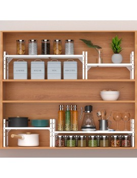 SANNO Expandable Shelf Cupboard Organizer Large Cabinet Shelf Stackable Counter Shelves Pantry Organization and Storage White 1pack - B09H5D17G5N