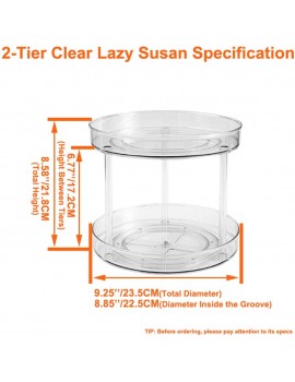 SjYsXm 2 Tier Rotating Lazy Susan Turntable Organization 9.25 Inches Kitchen Spice Racks Lazy Susan Organizer Bins for Fridge Pantry Cabinet Countertop Clear Spinning Container for Condiments - B09TVXHP29T