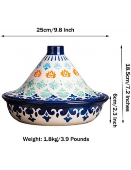FWEOOFN Ceramic Cooking Pot 10 Inches Moroccan Tagine with Ceramic Base and Cone-Shaped Lid Underglaze Craft Clay Enamel Stew Pot Healthy Slow Cooker,White Color : Blue White - B09NDBBLTND