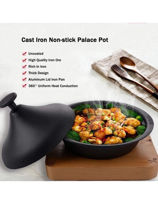 Moroccan Cooking Tagine Cast Iron Casserole Dishes Cookware Fondue With Lid Cast Iron Material Large Handmade 100% Lead Free Safe Slow Cooker With Wooden Floor For Different Cooking Styles Various Siz - B0932FP9T4M