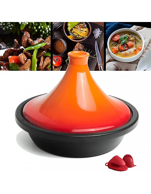 YANGYAYA Cast Iron Tagine with Dual Handle Enameled Cast Iron Moroccan Tagine for various types of cooking Moroccan Cooking Tagine Induction compatible-Orange 27cm - B08S76ZZPPW