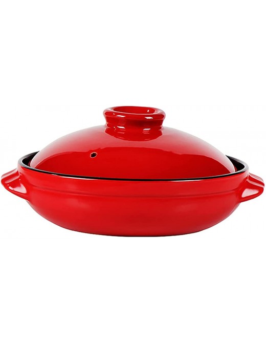 CGgJT Ceramic Casserole Ceramic Stockpot with Red Lid Heat Resistant Hot Pot Clay Pots Soup Pot Oven Safe - B09XJW6WYPW