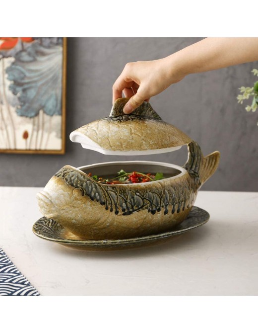 SXFYWYM Pots Cooking Ceramic Casserole Set Casserole with Lid and Lid Restaurant Soup Tureen Soup Tureen Heat Resistant Saucepan Retro Clay for Fish Soup Ceramic Pots for Cooking - B09P51KGL4R