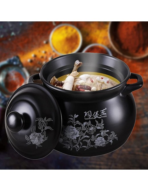 YISUPP Chinese Soup Clay Earthen Cooking Pot with Handle and Lid Ceramic Cooking Pot Soup Tureen Terrines Clay Terracotta Stew Pot Upgrade Nutrition Delicious,black-3.4L - B0B1BBWSGSD